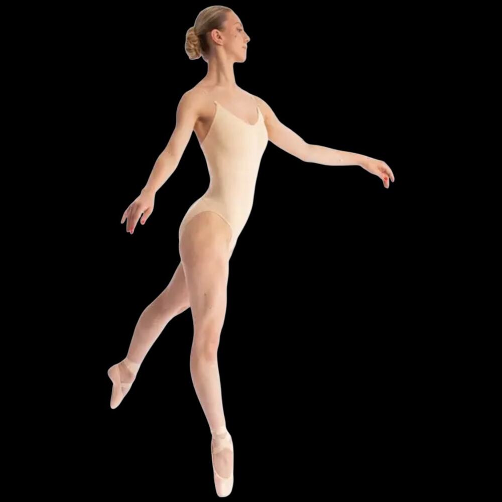 NWOT Capezio Nude Camisole-Style Leotard with Clear Transition Straps Sz Medium - Picture 2 of 8